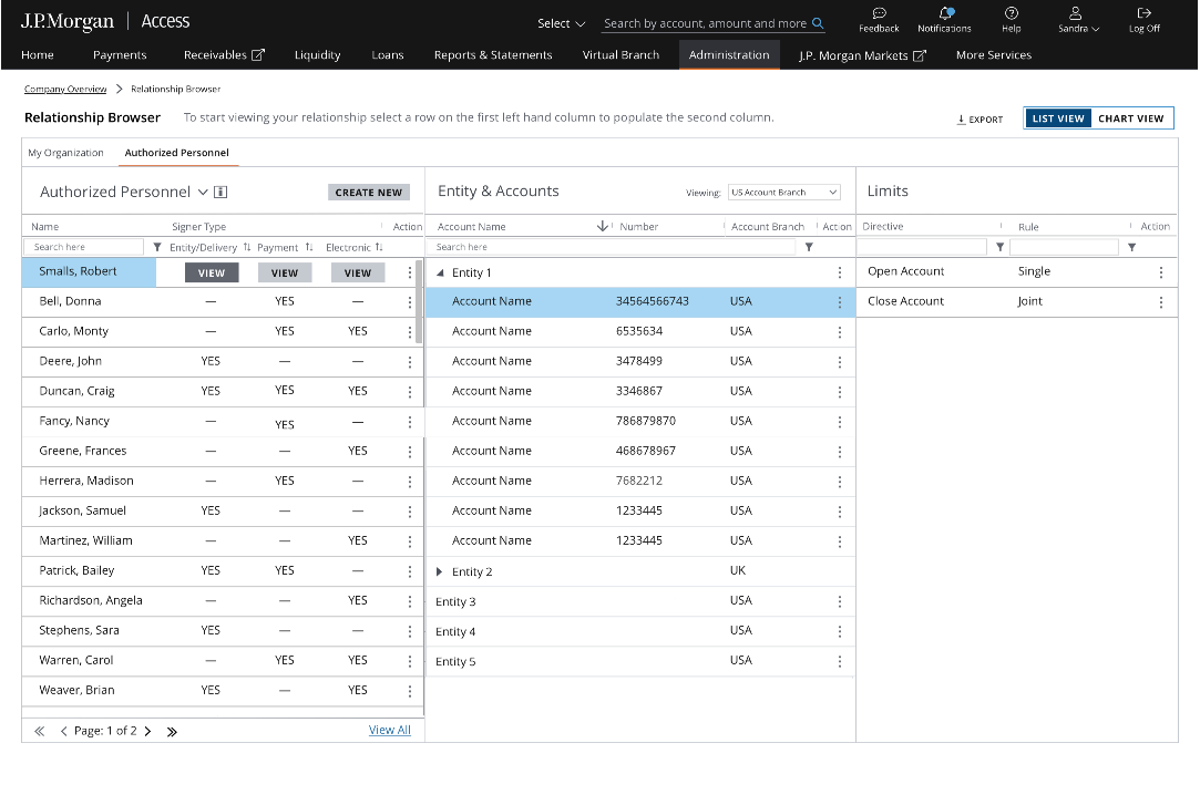 Relationship Matrix Accounts Entity View